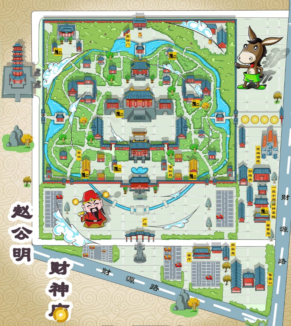 龙文寺庙类手绘地图